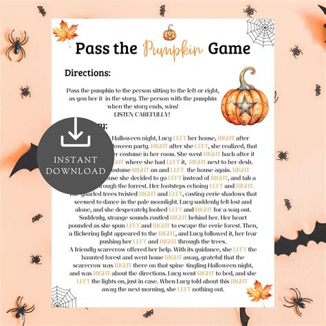 Pass the Pumpkin Game Halloween Printable, Left Right Party Games for ...