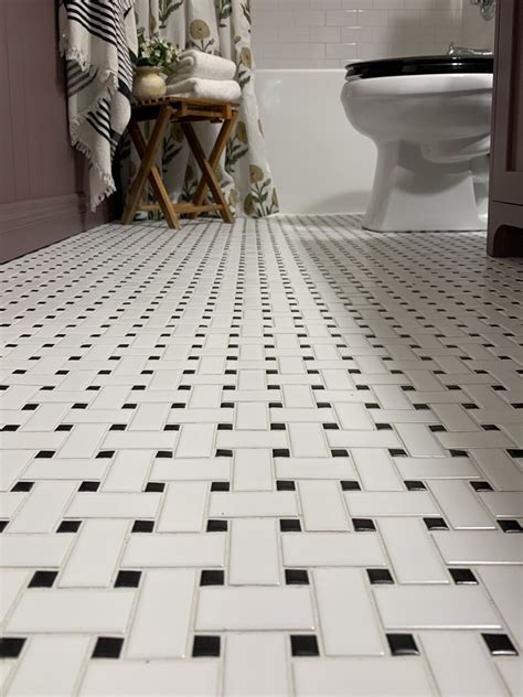 Basketweave Ceramic Floor Tile | Basketweave tile bathroom, Black and ...