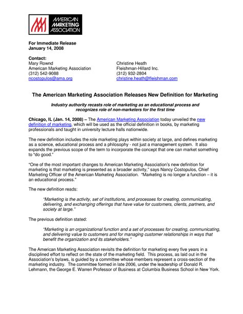 AMA Releases New Definition for Marketing - For Immediate Release ...