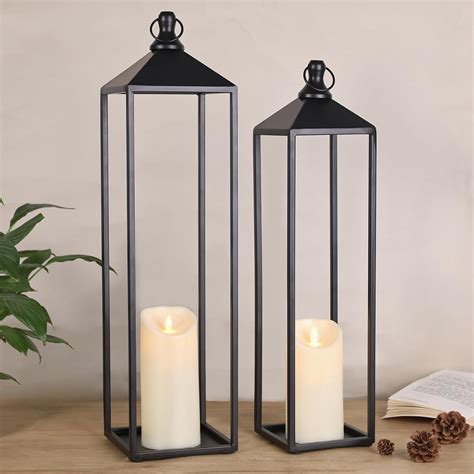 22'' 19'' Large Lanterns Decorative Outdoor Indoor, Set of 2 Black ...