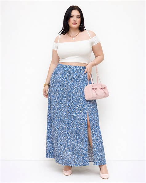 A line Slit Printed Midi Skirt Curve & Plus- Littlebox India
