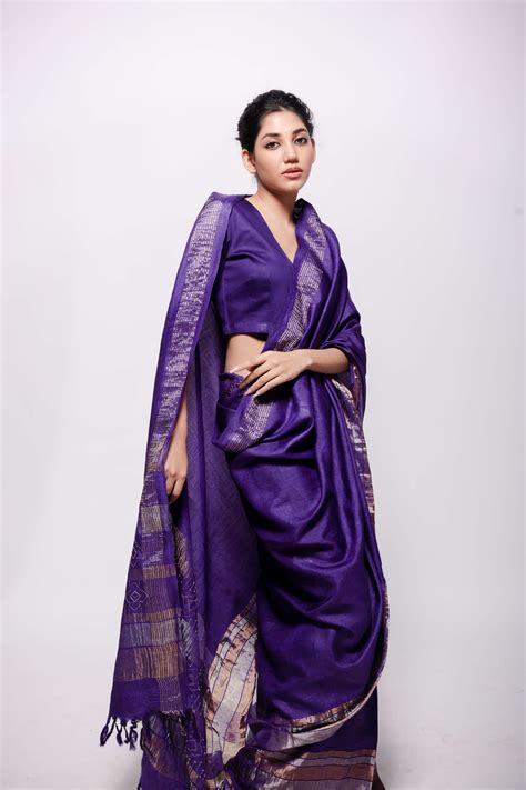 Purple Zari Woven Wild Silk Sujani Embroidered Saree – Bihart