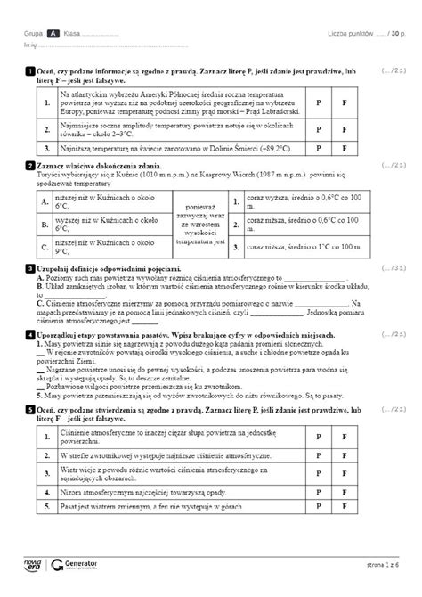 Test - Rozdział 3: Atmosfera - Przygotowanie do Sprawdzianu - Studocu