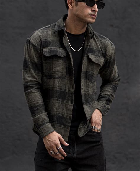 Oversized Shirts- Olive Green Checked Print Shirts for Men Online ...