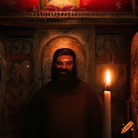 Closeup portrait of an ancient Orthodox church liturgy on Craiyon
