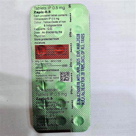 Zapiz 0.5 – Clonazepam Tablets IP 0.5 mg | Ayusafar