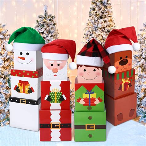 16 Pieces Christmas Stacking Boxes with Hats in 4 Designs Stackable ...