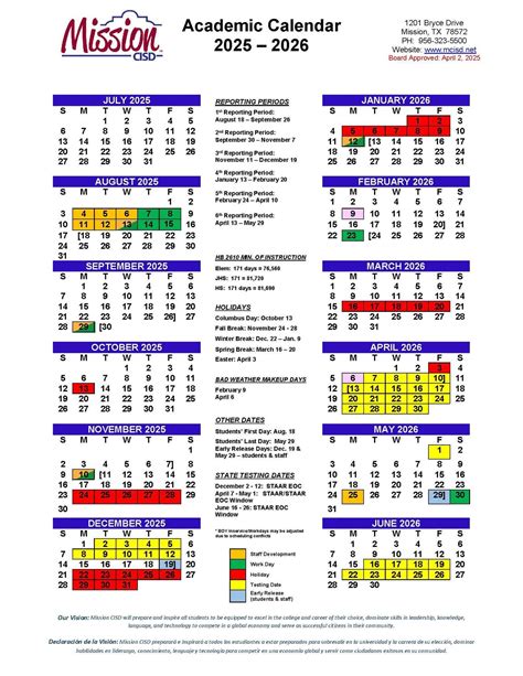 2025-2026 School Calendar | Bryan Elementary School