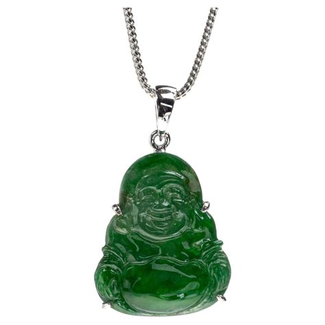 Green Jadeite Jade Buddha Pendant, Certified Untreated For Sale at ...