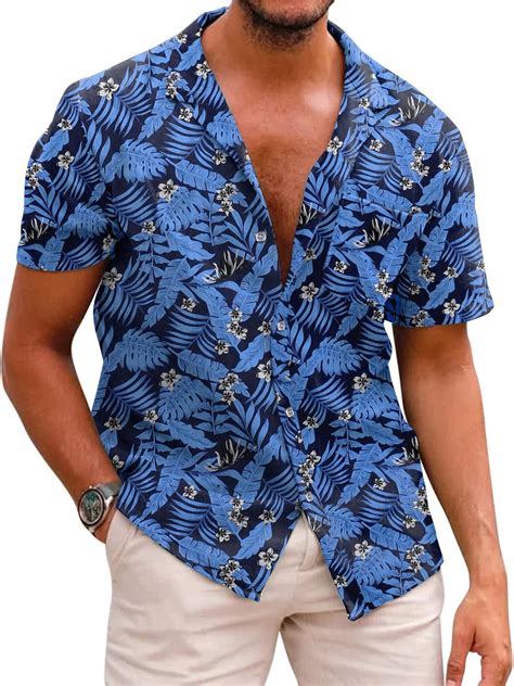 Buy COOFANDY Men Hawaii Aloha Shirts Button Up Lightweight Beach Wear ...