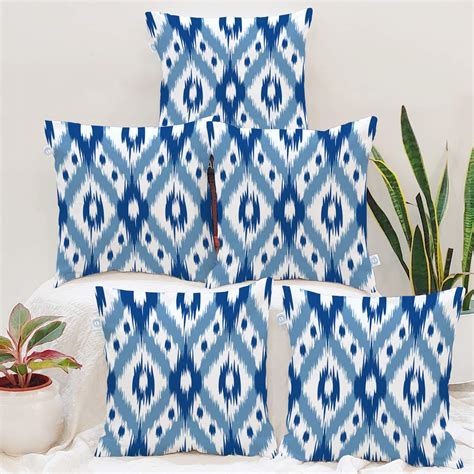 Buy STITCHNEST Set of 5 Polycotton Cushion Covers – 16x16 Inches – Blue ...