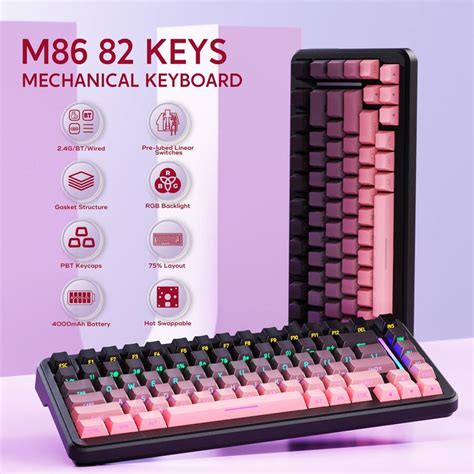 FREEWOLF لوحة مفاتيح ميكانيكية لاسلكية ATTACK SHARK M86 82 مفتاح، 75 ...