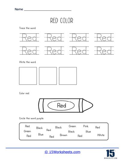 Image result for Color Red Worksheet
