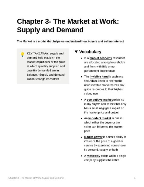 Chapter 3- The Market at Work Supply and Demand - Chapter 3- The Market ...