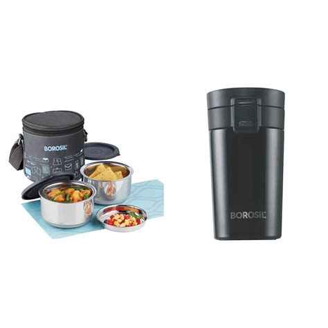 Buy Borosil Carry Fresh Stainless Steel Insulated Lunch Box Set of 2 ...