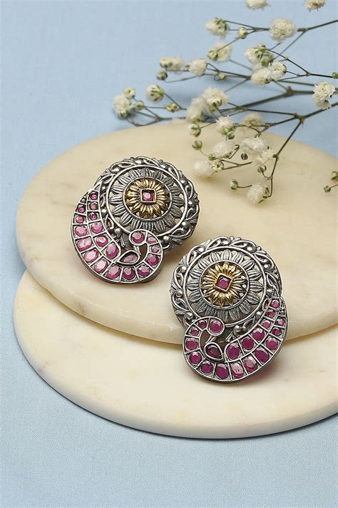 Pink Brass Earrings at Biba India