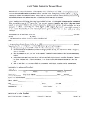 Lions Vision Screening Consent Form - Lionsmd22 - Fill and Sign ...