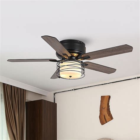 Parrot Uncle 48-in Matte Black with Brown Blades Indoor Flush Mount ...