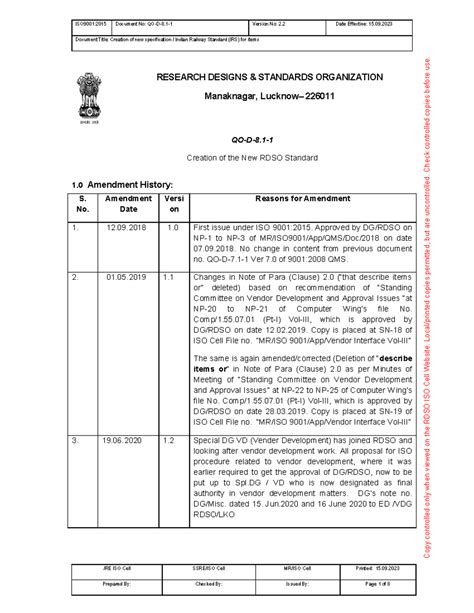 QO D 8 1 1 Ver 2 2 Creation of new specification Indian Railway ...