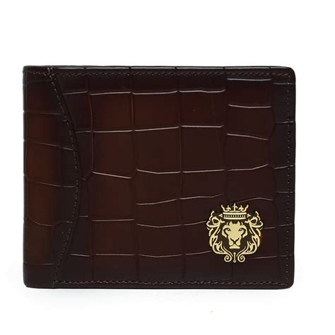 Brown Deep Cut Croco Print Leather Men Wallet By Brune & Bareskin