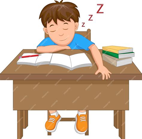 Premium Vector | Tired schoolboy sleep at the table during studying