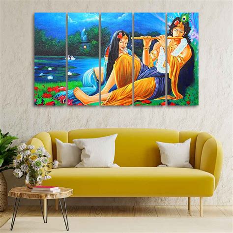 Radha Krishna Painting Five Pieces Canvas Wall Painting – Homcraft
