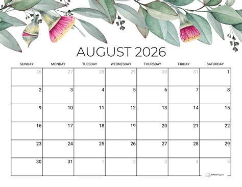 Ice Cream August 2026 Calendar Coloring Page | Softcoloring