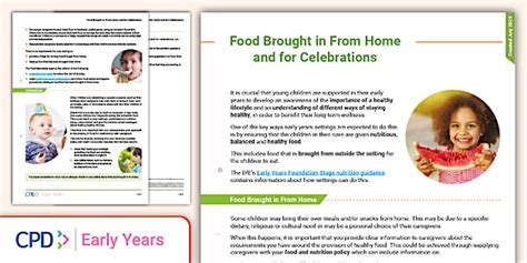 Food Brought in From Home and Celebrations | Handout