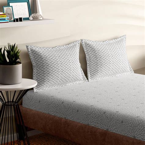 Buy PORTICO Charlotte Grey Printed Cotton Super King Size Bedsheet Set ...