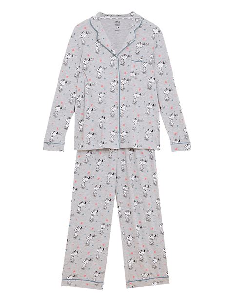 Buy Snoopy™ Cotton Rich Rever Pyjama Set at Marks & Spencer