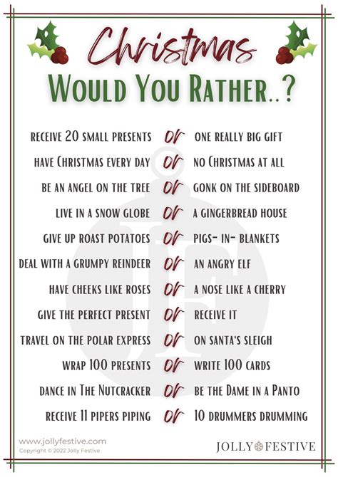 125 Christmas Would You Rather Questions - Jolly Festive