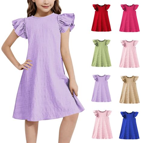 Cethrio Girls Summer Dresses, Flutter Sleeve A-Line Mid-Length Party ...