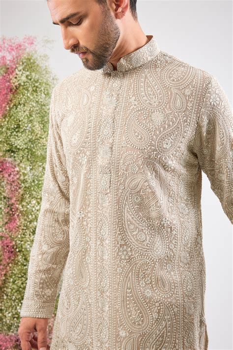 This Beige Brown Short Chikankari Kurta features exquisite Detailed ...