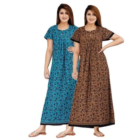 Buy AALIT Nighty for Women Cotton Printed Maxi Gown Ankle Length Nighty ...