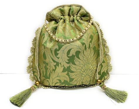 Mima Creations Green Golden potli bags For Ladies Wedding Party And ...