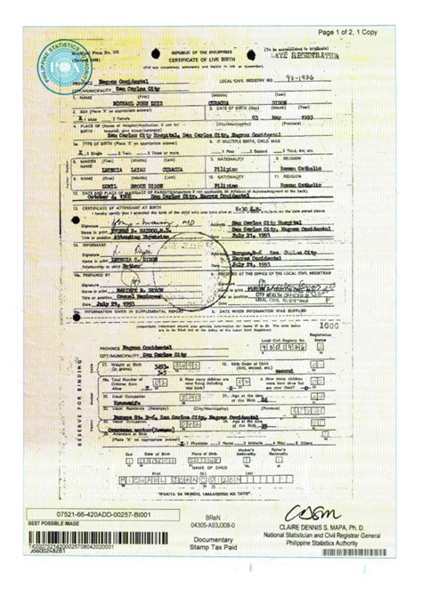 Image result for PSA Birth Certificate Example