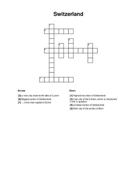 Switzerland Crossword Puzzle