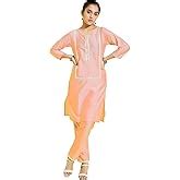 VASTRAMAY Girls' Mustard And Cream Linen Kurta And Patiala Set | Cotton ...