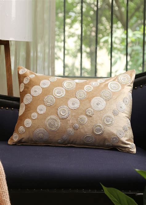 Get Beige Sequin And Beads Work Viscose Velvet Cushion Cover at ₹ 1488 ...