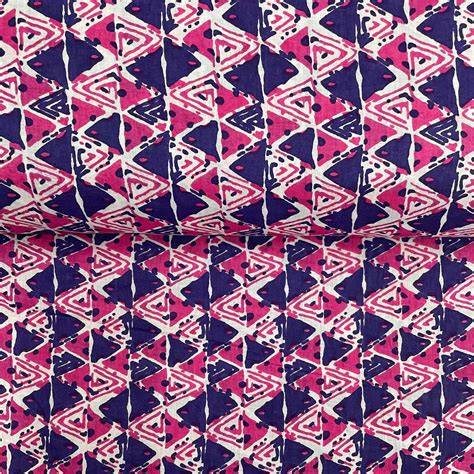 Buy Blue With Pink Geometrical Print Cotton Fabric Online – TradeUNO ...