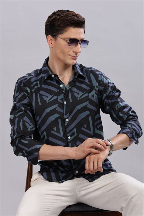 Black Abstract Satin Print Shirt – OLDLOVE