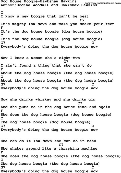 Country Music:Dog House Boogie-Hawkshaw Hawkins Lyrics and Chords