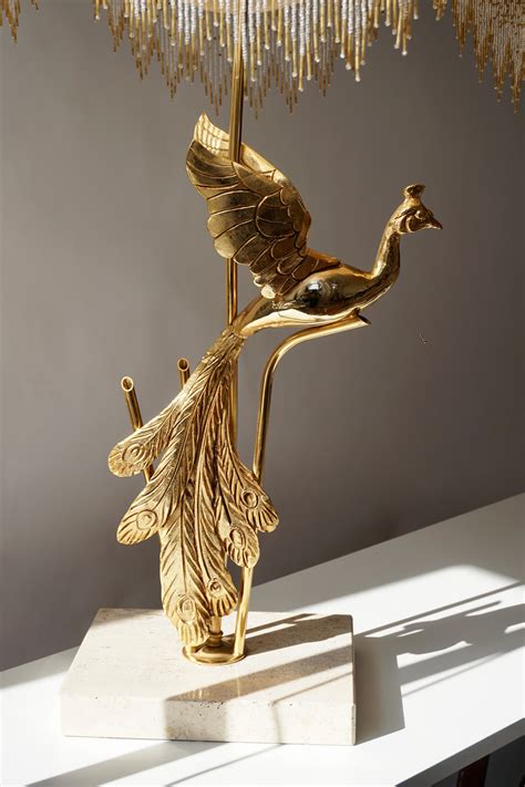 Sculptural Gilt Metal on Travertine Peacock Table Lamp or Floor Lamp ...