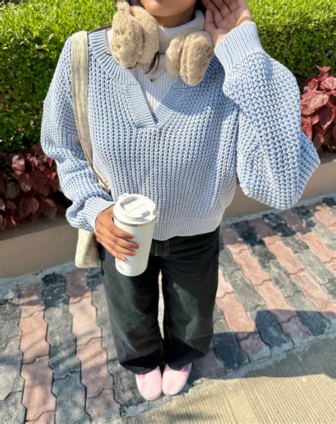 Pastel Blue V-Neck Pullover For Women – Nith Clothing