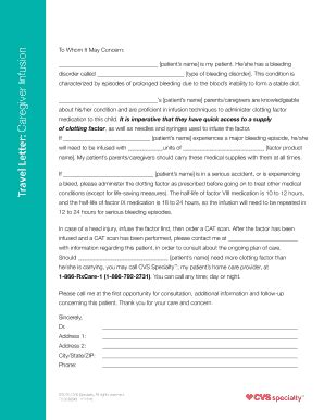 Fillable Online Travel Letter: Caregiver Infusion Fax Email Print ...