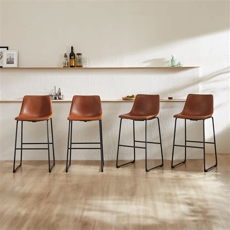 Sweetcrispy Counter Height Bar Stools Set of 4, Leather Barstools ...