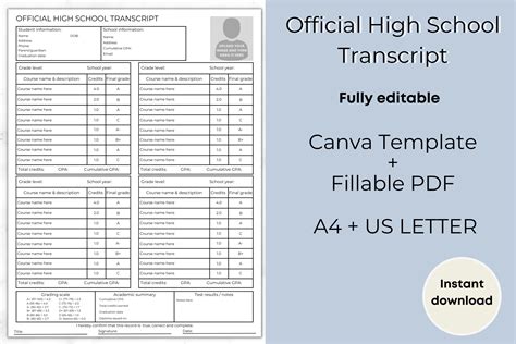 Image result for Sample High School Transcript Template