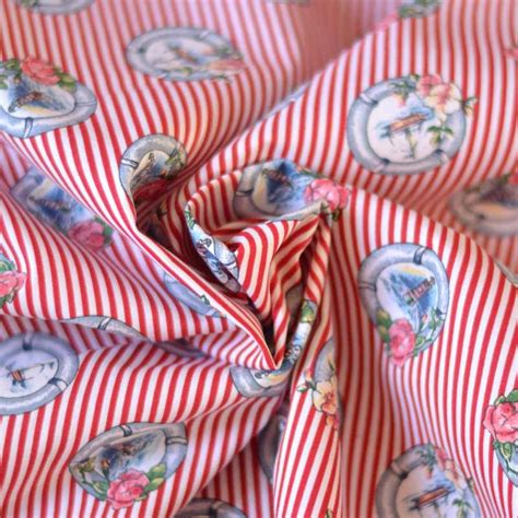 tissu popeline | rayures rouge | marin - A&A Patrons