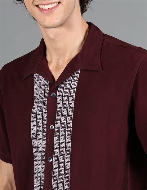 IDENTITI Men Slim Fit Cuban Collar Solid Shirt In Brown.