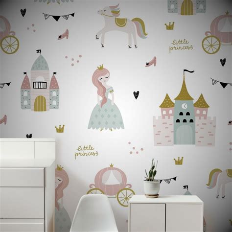 Kids Room Wallpaper - A pattern of princesses and castles
